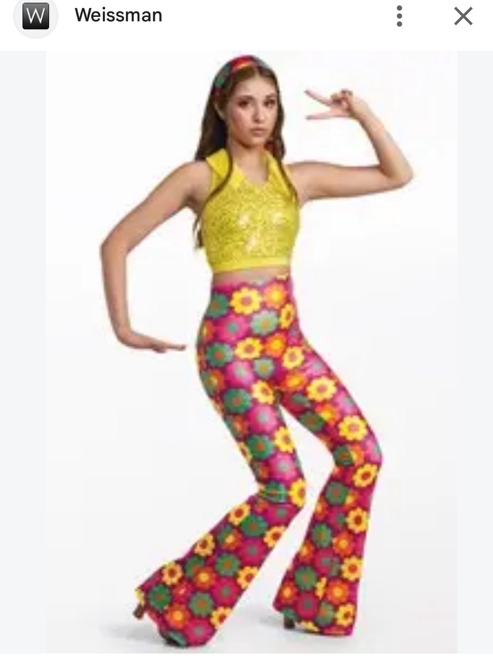 Weissman Boogie Wonderland Green Sequin Crop Top with Floral Flared Pants